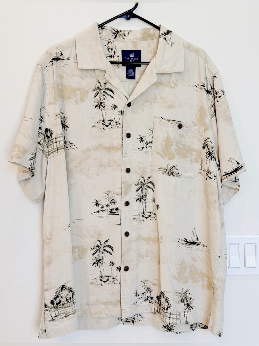 Caribbean Joe Mens XXL 100% Silk Hawaiian Camp Shirt Tropical Beach Aloha